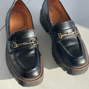 Sam Edelman Black Loafers with Gold Accents